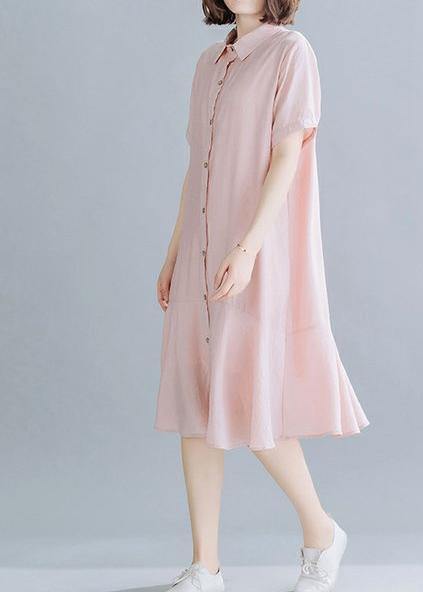 Beautiful lapel Ruffles dress for women Tutorials light pink Dresses - SooLinen