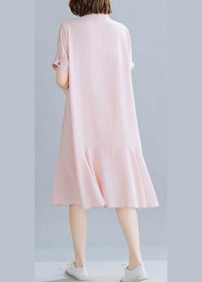 Beautiful lapel Ruffles dress for women Tutorials light pink Dresses - SooLinen