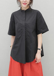 Beautiful lapel pockets cotton tops Tutorials black blouses - SooLinen