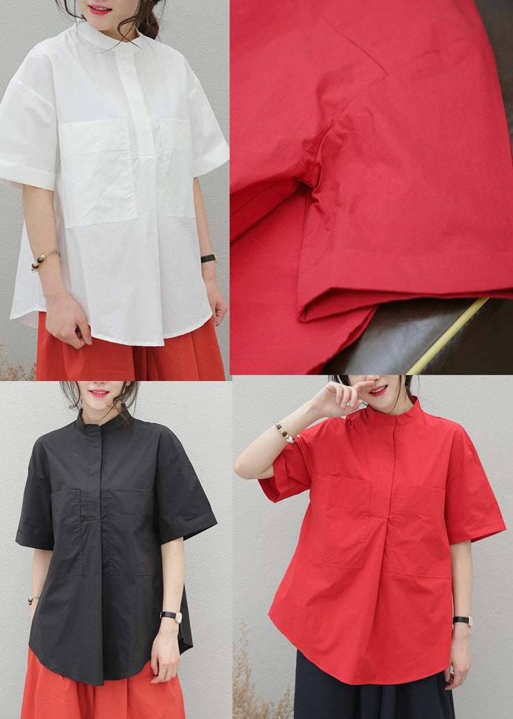 Beautiful lapel pockets cotton tops Tutorials black blouses - SooLinen