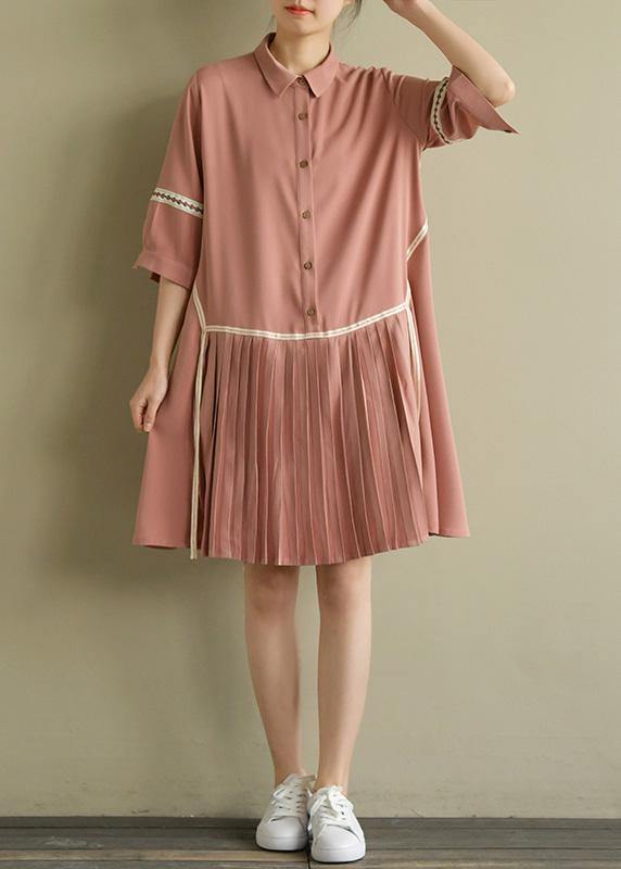 Beautiful lapel Cinched chiffon Indian Wardrobes pink tops Summer - SooLinen