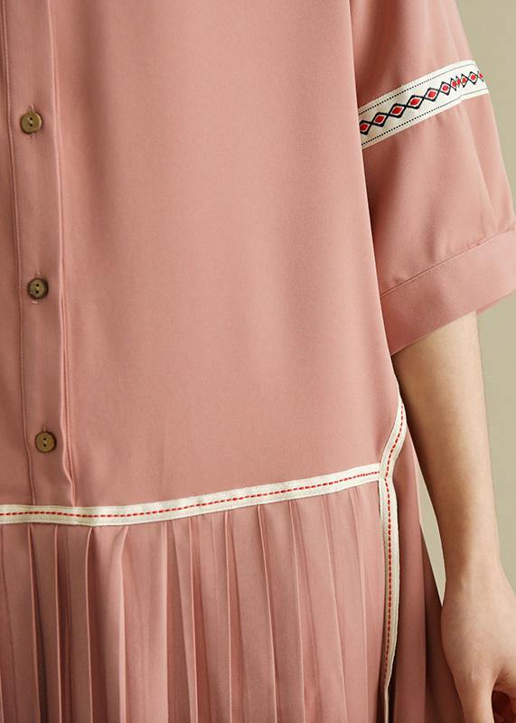 Beautiful lapel Cinched chiffon Indian Wardrobes pink tops Summer - SooLinen