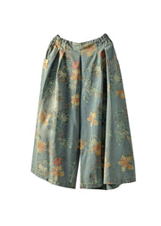 Schöne hellblaue elastische Taille Taschen Druck Baumwolle weites Bein Hosen Frühling