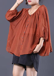 Beautiful linen tunic top Fashion Single Breasted Casual Batwing Sleeve Blouse - SooLinen