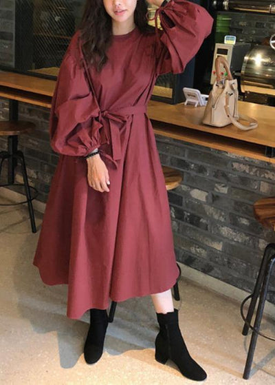 Beautiful o neck Batwing Sleeve cotton spring Tunics Photography red long Dresses - SooLinen