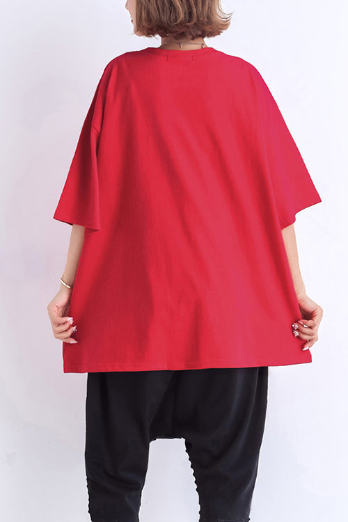 Beautiful o neck Half sleeve cotton tunic pattern 2019 Shape red tunic Summer