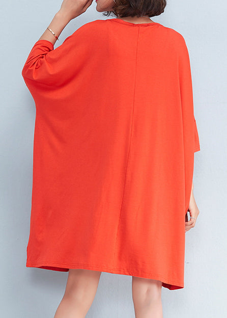 Beautiful o neck baggy Cotton clothes Women Fashion pattern orange Plus Size Dresses Summer