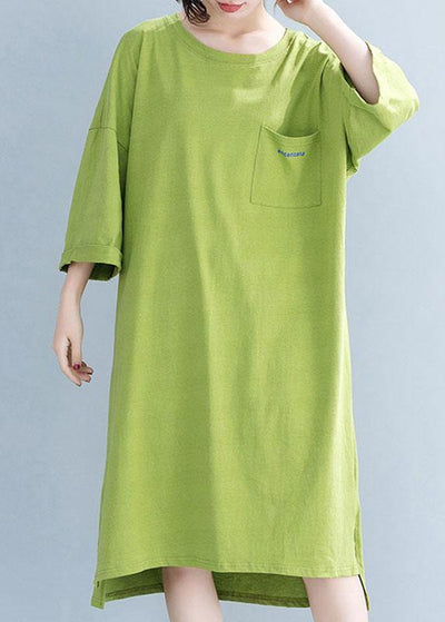 Beautiful o neck half sleeve Cotton tunic pattern Work green Dress - SooLinen