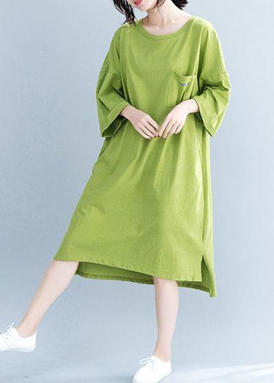 Beautiful o neck half sleeve Cotton tunic pattern Work green Dress - SooLinen