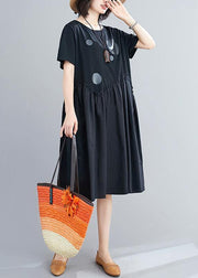 Beautiful o neck patchwork Cotton summer Tunic Catwalk black Dress - SooLinen
