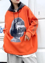 Beautiful orange Figure printing clothes For Women Tutorials hooded blouse - SooLinen