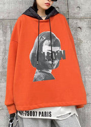 Beautiful orange Figure printing clothes For Women Tutorials hooded blouse - SooLinen