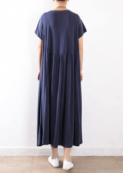 Beautiful patchwork exra large hem silk clothes Fitted Neckline dull blue Maxi Dresses Summer - SooLinen