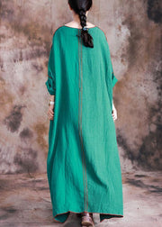 Beautiful patchwork linen dresses Shirts green Batwing Sleeve Dresses fall - SooLinen