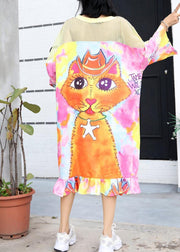 Beautiful patchwork short sleeve cotton Tunics Fashion Ideas Cartoon print long Dresses summer - SooLinen