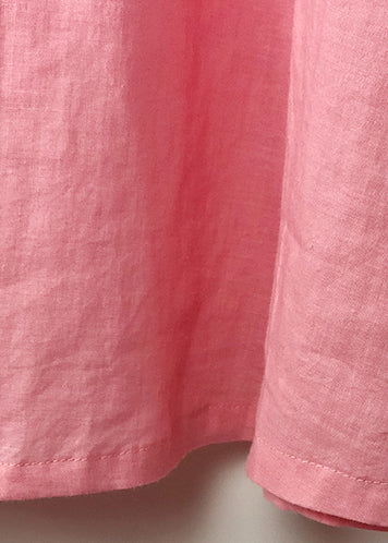 Beautiful pink linen clothes For Women fine Sewing o neck Cinched baggy Summer Dress