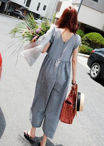 Beautiful plaid casual zippered jumpsuit pants Sewing trousers - SooLinen