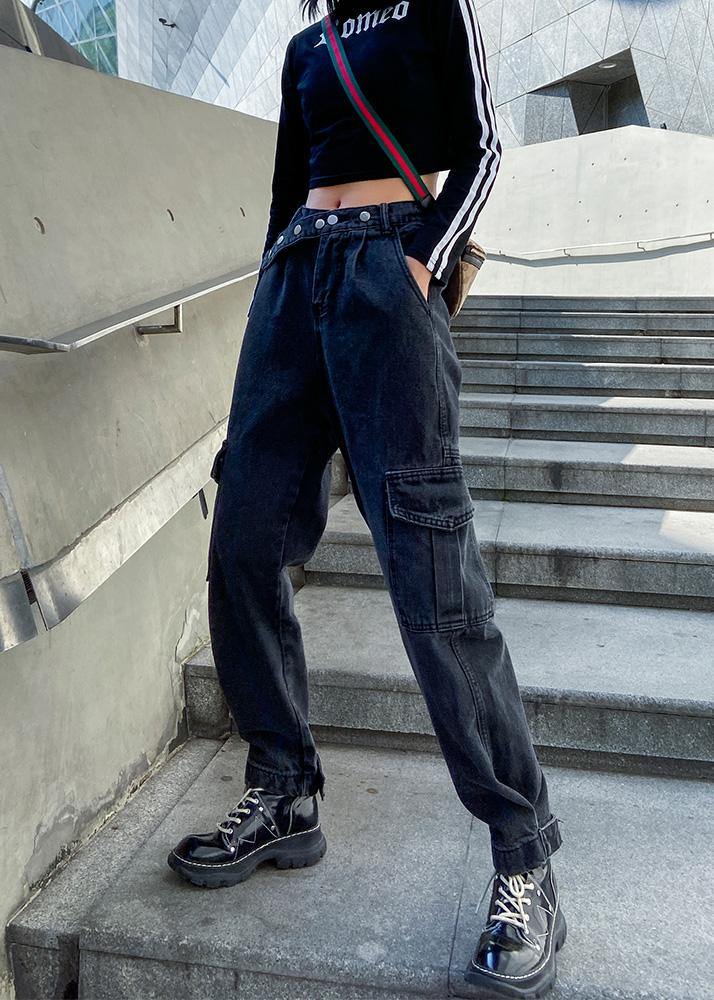 Beautiful pockets casual pants  black gray pattern wild women pants - SooLinen