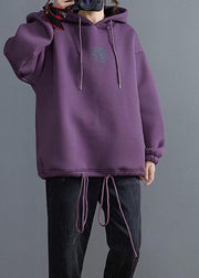 Beautiful purple tunic top hooded drawstring blouses - SooLinen