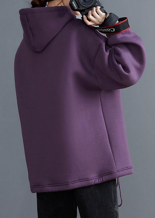 Beautiful purple tunic top hooded drawstring blouses - SooLinen