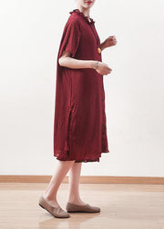 Beautiful red Chiffon clothes ruffles collar short summer shirt Dress - SooLinen