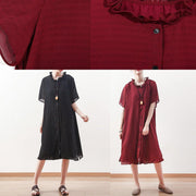 Beautiful red Chiffon clothes ruffles collar short summer shirt Dress - SooLinen