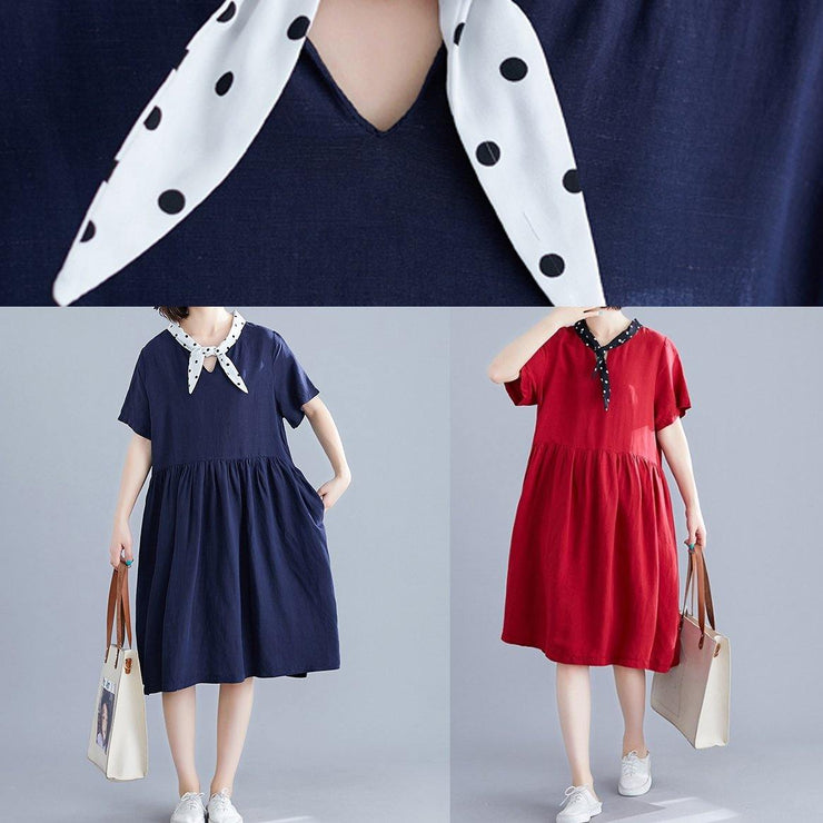Beautiful red Cotton clothes v neck Cinched cotton Dresses - SooLinen