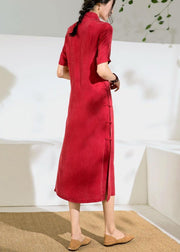 Beautiful red tunics for women stand collar Chinese Button Kaftan summer Dress - SooLinen