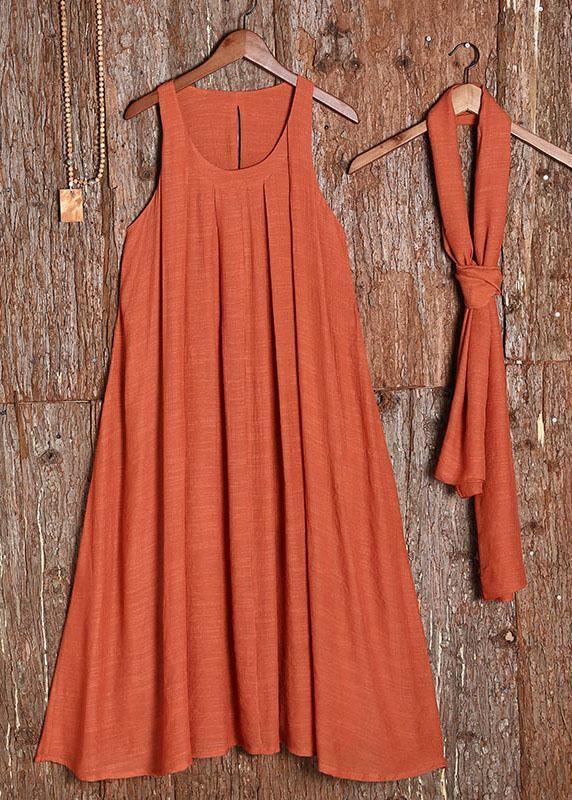 Beautiful sleeveless linen clothes For Women Outfits orange Dress summer - SooLinen