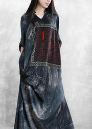 Beautiful v neck asymmetric clothes dark gray print Dresses - SooLinen