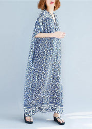 Beautiful v neck cotton Tunics Fabrics floral long Dresses summer - SooLinen