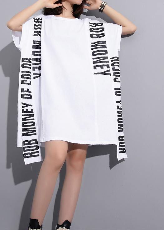 Beautiful white cotton crane tops alphabet prints tunic summer shirts - SooLinen