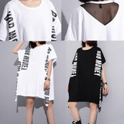 Beautiful white cotton crane tops alphabet prints tunic summer shirts - SooLinen