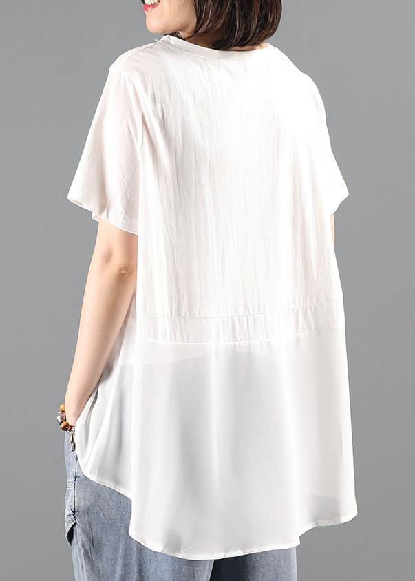 Beautiful white tops women Wardrobes o neck patchwork summer tops - SooLinen