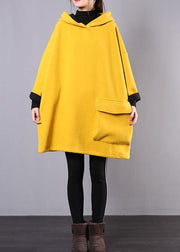 Beautiful yellow cotton linen tops women hooded thick daily blouse - SooLinen