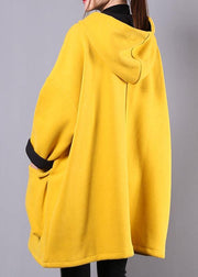 Beautiful yellow cotton linen tops women hooded thick daily blouse - SooLinen