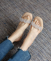 Beige Chunky Clear High Heel Slippers Fashion Peep Toe Platform Heels