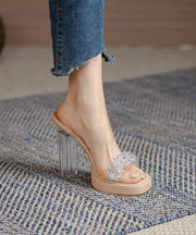 Beige Chunky Clear High Heel Slippers Fashion Peep Toe Platform Heels
