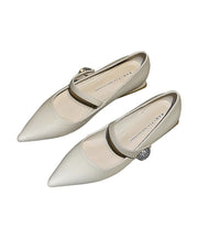 Beige Chunky Faux Leather French Pointed Toe Buckle Strap
