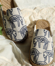 Beige Cotton Fabric Comfy Embroidered Slide Sandals