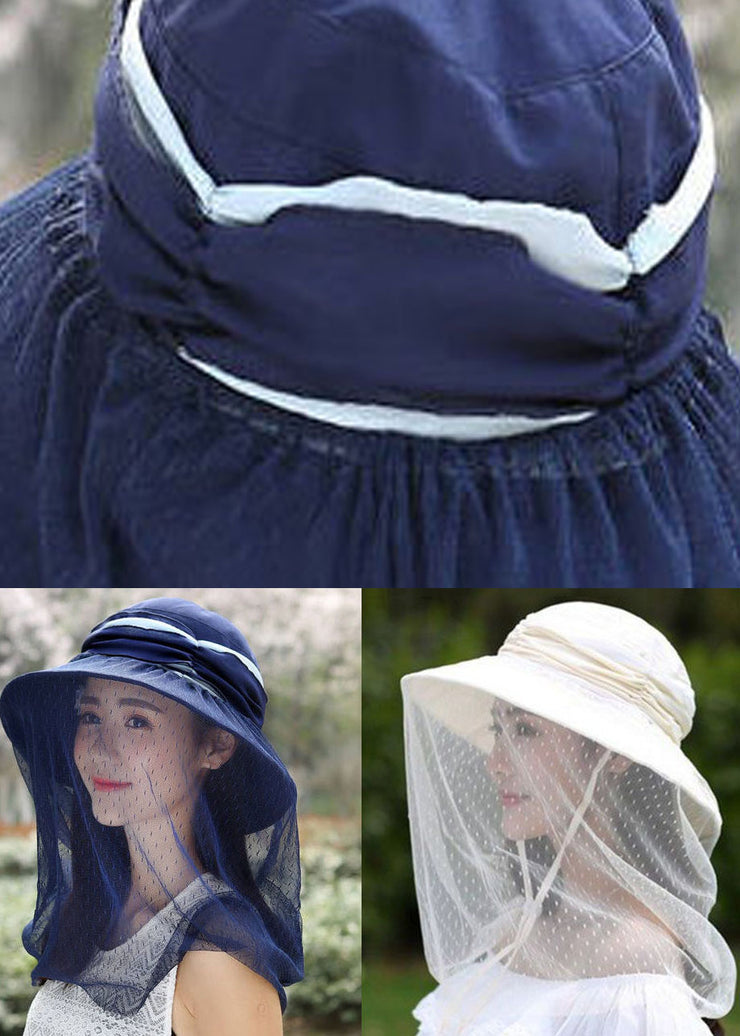 Beige Cotton Patchwork Tulle Wrinkled Bucket Hat