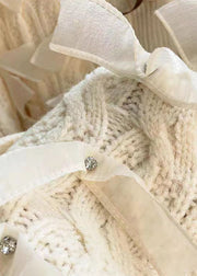 Beige Cozy Patchwork Knit Coats V Neck Long Sleeve