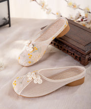 Beige Embroidered Slide Sandals Women Tulle Boho Splicing