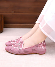 Beige Flat Feet Shoes Handmade Embroidered Cotton Fabric Pointed Toe Flat Shoes