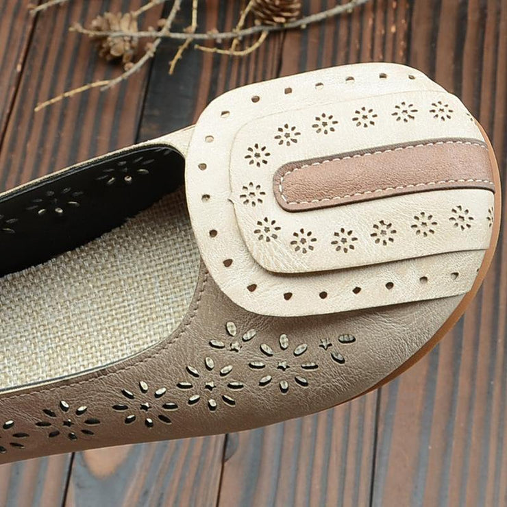 Beige For Women Hollow Out Flat Feet Shoes - SooLinen
