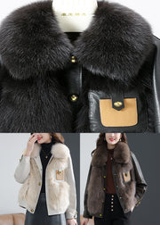 Beige Fox Collar Button Sheepskin Coat Fall
