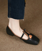 Beige Heart Cowhide Leather Flat Feet Shoes Casual Versatile