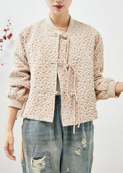 Beige Jackets Tasseled Chinese Button Drawstring Fall