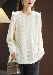 Beige Patchwork Lace Blouses O Neck Long Sleeve