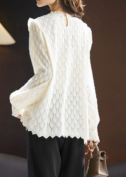 Beige Patchwork Lace Blouses O Neck Long Sleeve